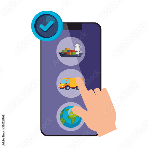 smartphone with logistic service app vector illustration design