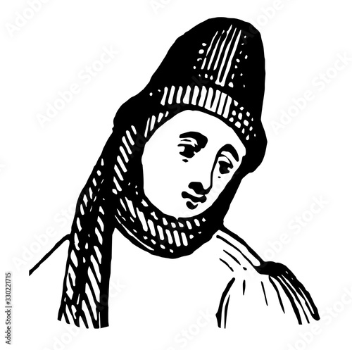 Fashion from 14th century of Europe, vintage engraving.