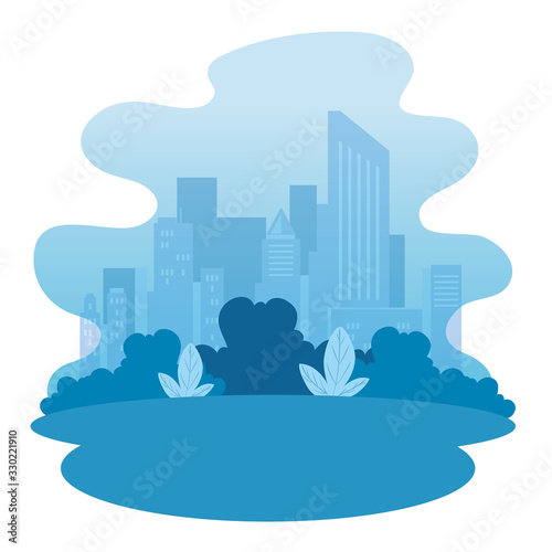 park nature with urban landscape vector illustration design