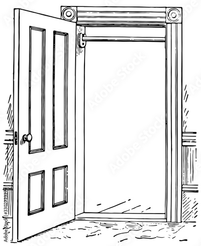 Door with Horizontal Bar, Exercise,  vintage engraving.