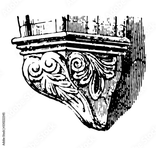 Corbel, deeply keyed,  vintage engraving.