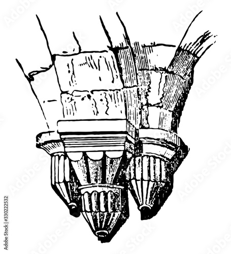Corbel, supporting pillars,  vintage engraving.