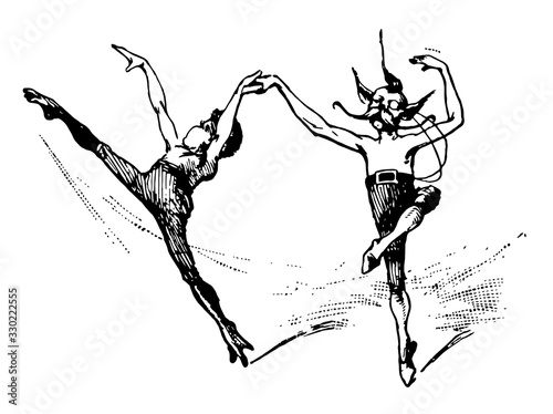Moon Boys, red companion became wanderers,  vintage engraving.