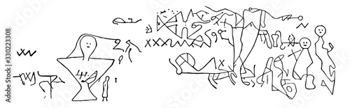 Dighton Rock Inscriptions IV have made some face by sand in this pattern, vintage engraving.