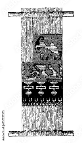 Pachacamac Cloth are found at Pachacamac, vintage engraving.