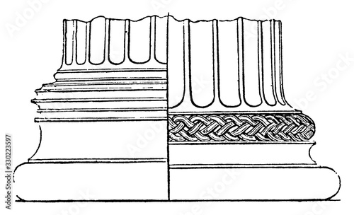 Spira, the base of a column, in the Tuscan, vintage engraving.
