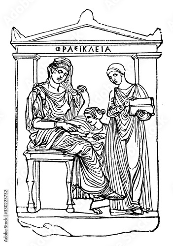 Sepulchral Heroon is belong to Ancient Greece, vintage engraving.