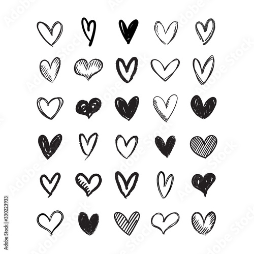 Heart doodles collection. Love symbol illustration. Hand drawn Hearts.
