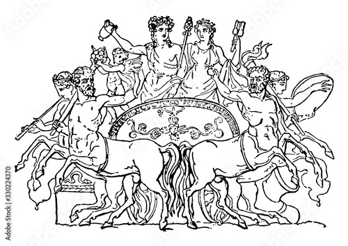 This design shows  ancient centaurs, vintage engraving.
