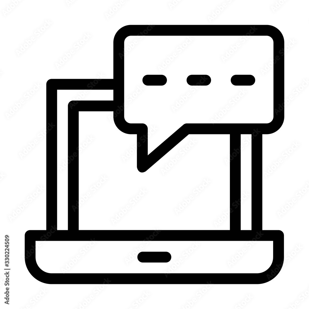Laptop with speech bubble icon in line style. Chatting sign. Online communication, message icon. Laptop with speech bubble icon in line style. Chatting sign. Online communication, message icon.