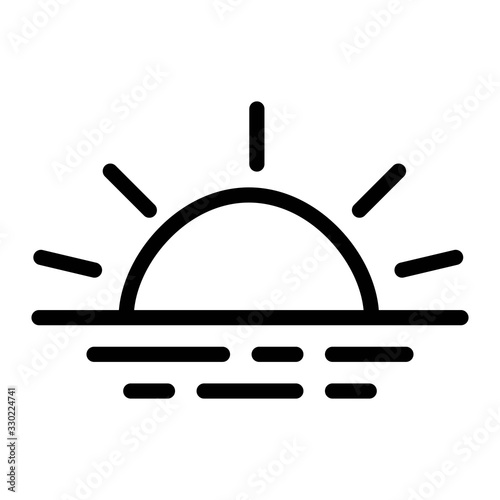 Sunrise on sea illustration. Sunset icon in line style.