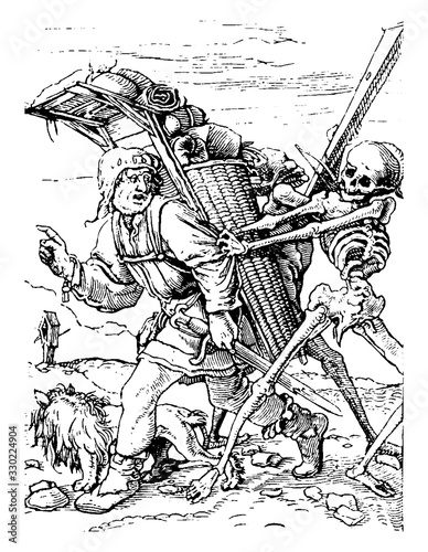 The Pedlar are from the Dance of Death, vintage engraving.