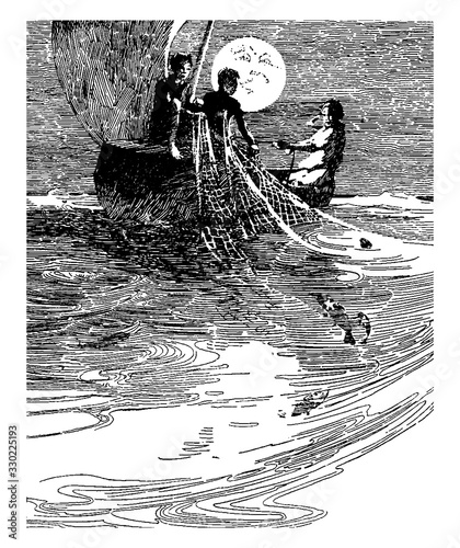 Wynken Blynken and Nod, vintage illustration