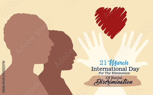 stop racism international day poster with men profiles silhouettes