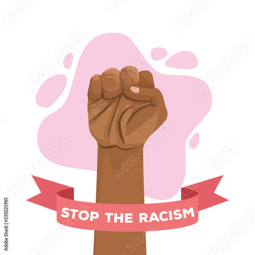 stop racism international day poster with hand fist