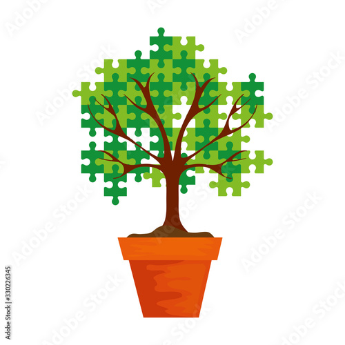 tree of puzzle pieces in pot plant vector illustration design