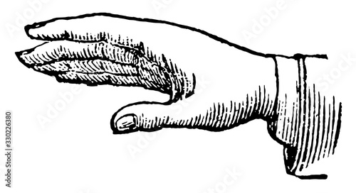 This picture represents the hands position in emphatic declaration, vintage engraving.