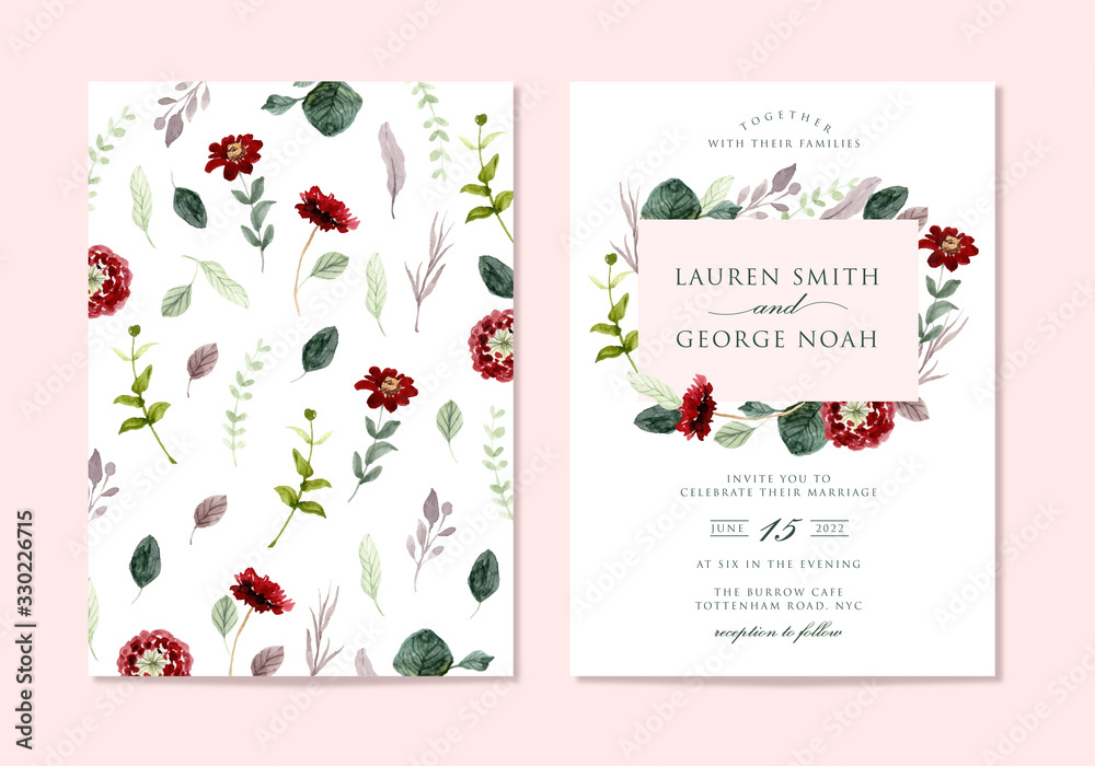elegant minimalist wedding invitation with floral watercolor