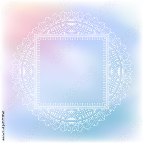 Blurred pastel background with decorative pattern in ethnic oriental style on for greeting card, invitation or announcement