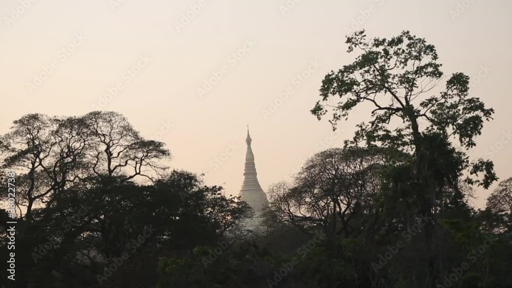 Beautiful Large Asian Pagoda In Distance With Trees Beautiful Large Asian Pagoda In Distance With Trees