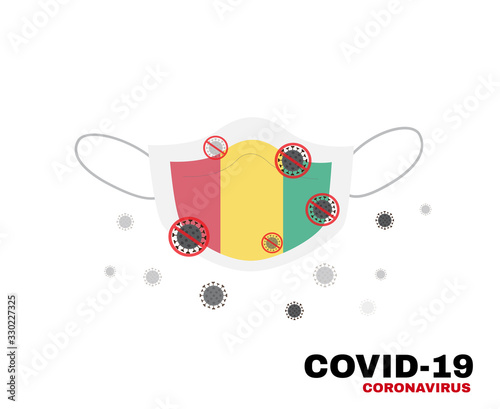 Medical face mask with symbol of the Guinea to protect Guinean people from coronavirus or Covid-19, virus outbreak protection concept, sign symbol background, vector illustration.