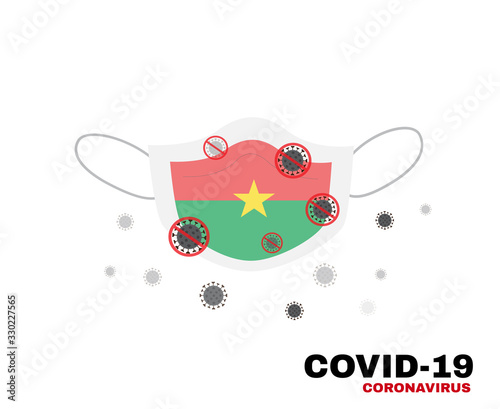 Medical face mask with symbol of the Burkina faso to protectBurkinese people from coronavirus or Covid-19, virus outbreak protection concept, sign symbol background, vector illustration.