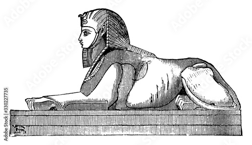 Sphinx,  Greek word signifying, vintage engraving.