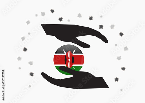 Hand holding kenya flag in cycle symbol, Protect  kenyan people from coronavirus or COVID-19 concept, Save kenya, sign symbol background, vector illustration. 