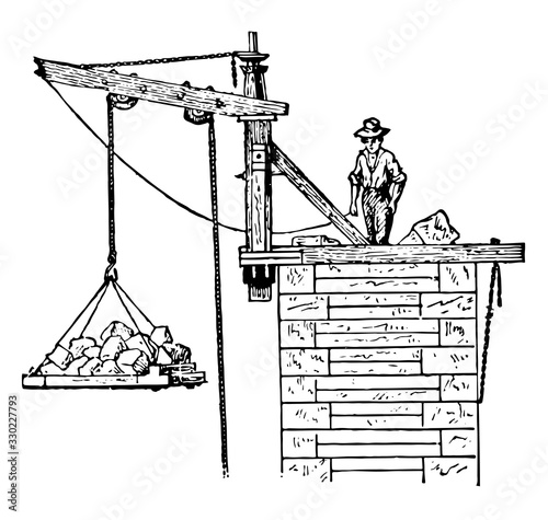 Abutment crane, vintage illustration.
