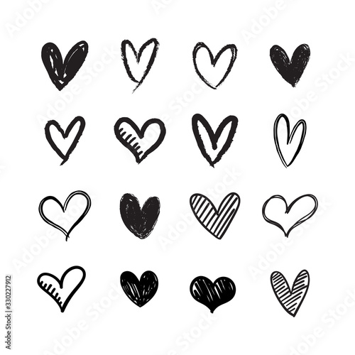 Heart doodles collection. Love symbol illustration. Hand drawn Hearts.