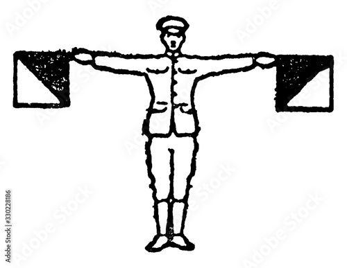 Flag signal for the letter R and acknowledgement, vintage illustration