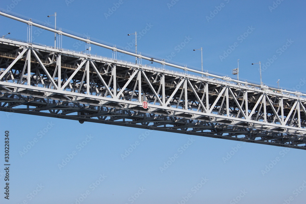 The Akashi Kaikyo Bridge, the longest central span of any suspension bridge in the world 明石海峡大橋を海から眺める The Akashi Kaikyo Bridge, the longest central span of any suspension bridge in the world 明石海峡大橋を海から眺める