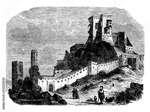 Thebes principal city of Baeotia, in ancient Greece, vintage engraving.