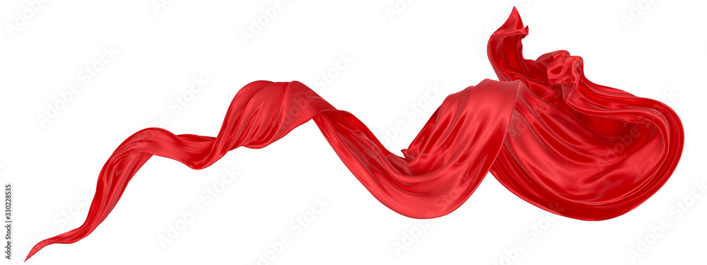 Beautiful flowing fabric of red wavy silk or satin. 3d rendering image.