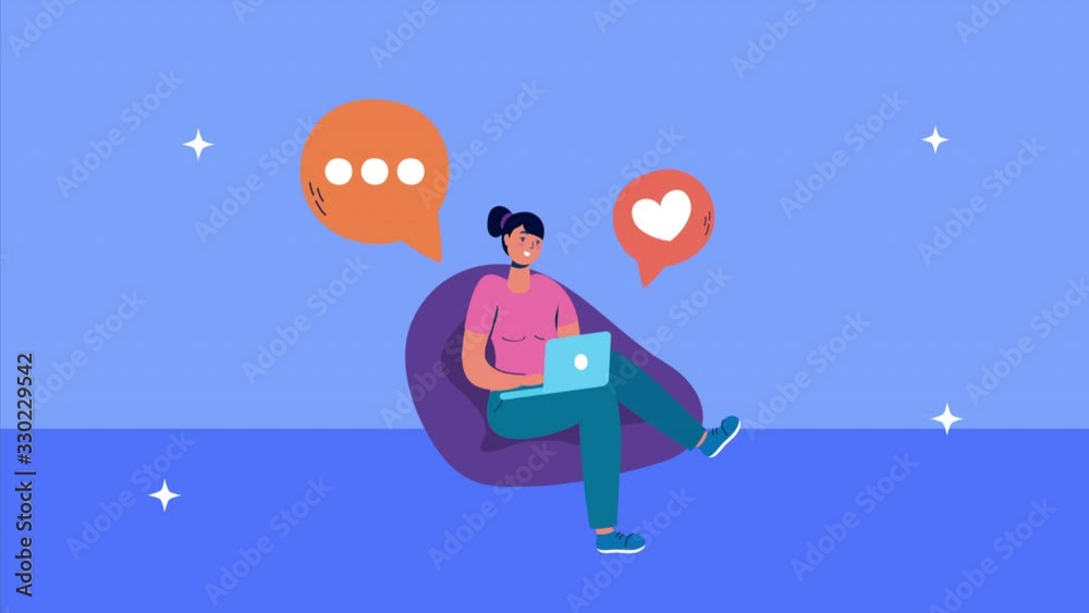 woman using laptop and social media icons woman using laptop and social media icons