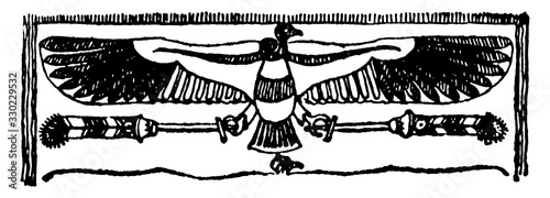 Painted Vulture is a frequent and a splendid decoration of temple ceilings, vintage engraving.