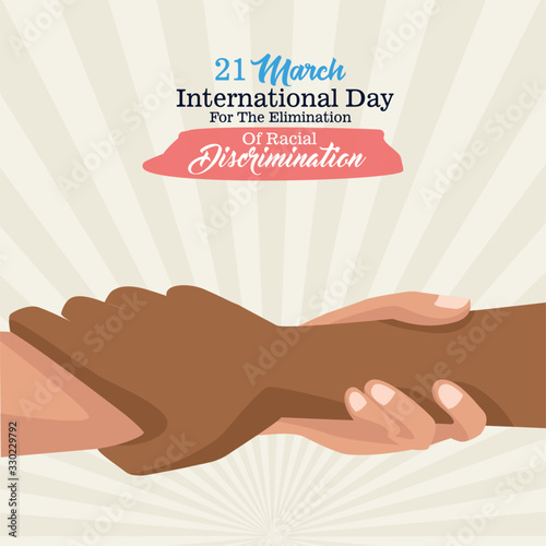stop racism international day poster with interracial handshake