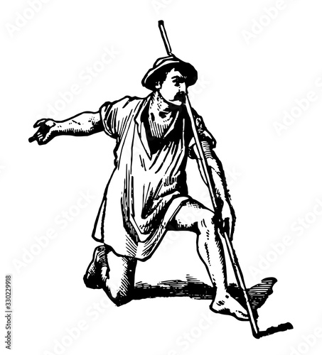 Foreshortening, angle of vision,  vintage engraving.