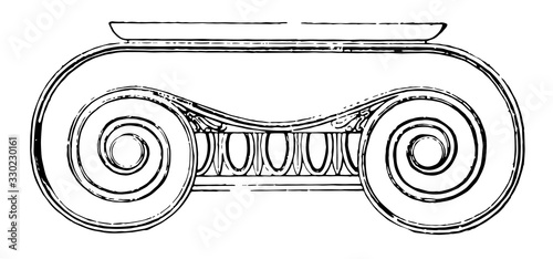 Ionic Capital,  the volutes of its capital, vintage engraving. photo