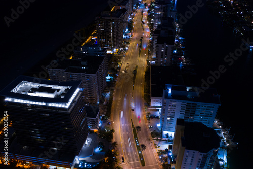 Aerial photo Miami Beach Collins Avenue night long exposure