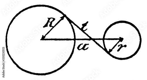 Model Of Geometric Relationships In 2 Circles, vintage illustration.