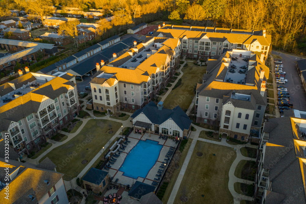 Aerial photo residential apartments with swimming pool Birmingham Alabama neighborhoods