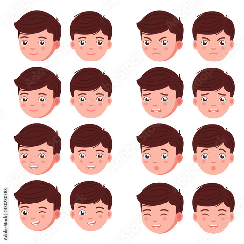 Set boy emotion faces