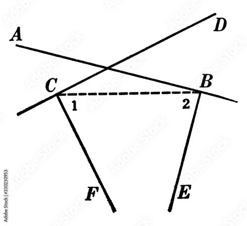 Intersecting Lines Corollary, vintage illustration.