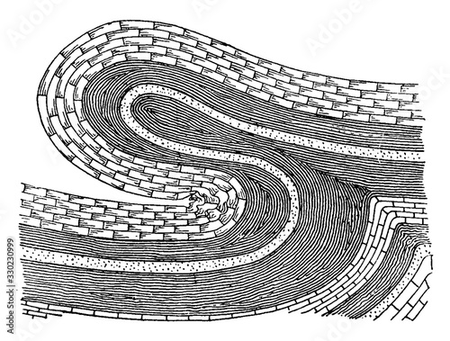 Overthrust Anticline Folds, vintage illustration