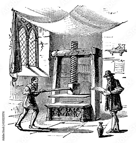 Printing press, vintage illustration.