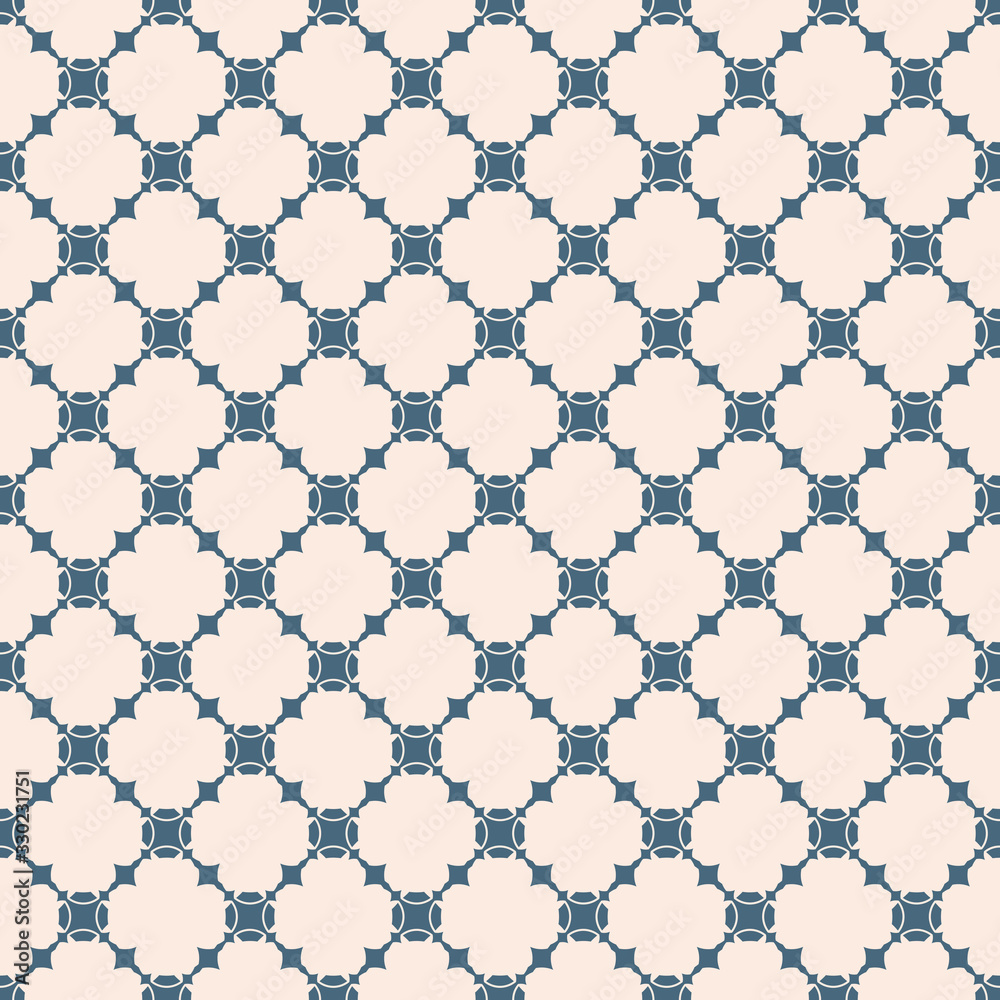 Vector floral geometric seamless pattern. Abstract ornament texture with flower silhouettes, carved shapes, crosses, grid, net, mesh, repeat tiles. Elegant blue and beige background. Luxury design Vector floral geometric seamless pattern. Abstract ornament texture with flower silhouettes, carved shapes, crosses, grid, net, mesh, repeat tiles. Elegant blue and beige background. Luxury design