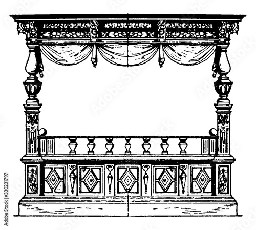Renaissance Bedstead, vintage illustration.