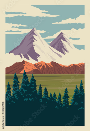 beautiful landscape with trees forest and mountains