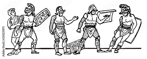 Roman Gladiators, vintage illustration.